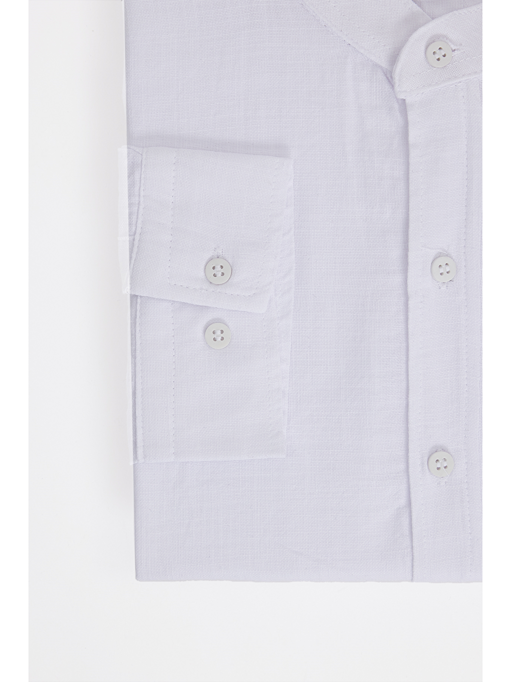 Erkek Big Size Battal Kesim %100 Pamuk Uzun Kollu Hakim Yaka Keten Efektli Düz Beyaz Gömlek-3