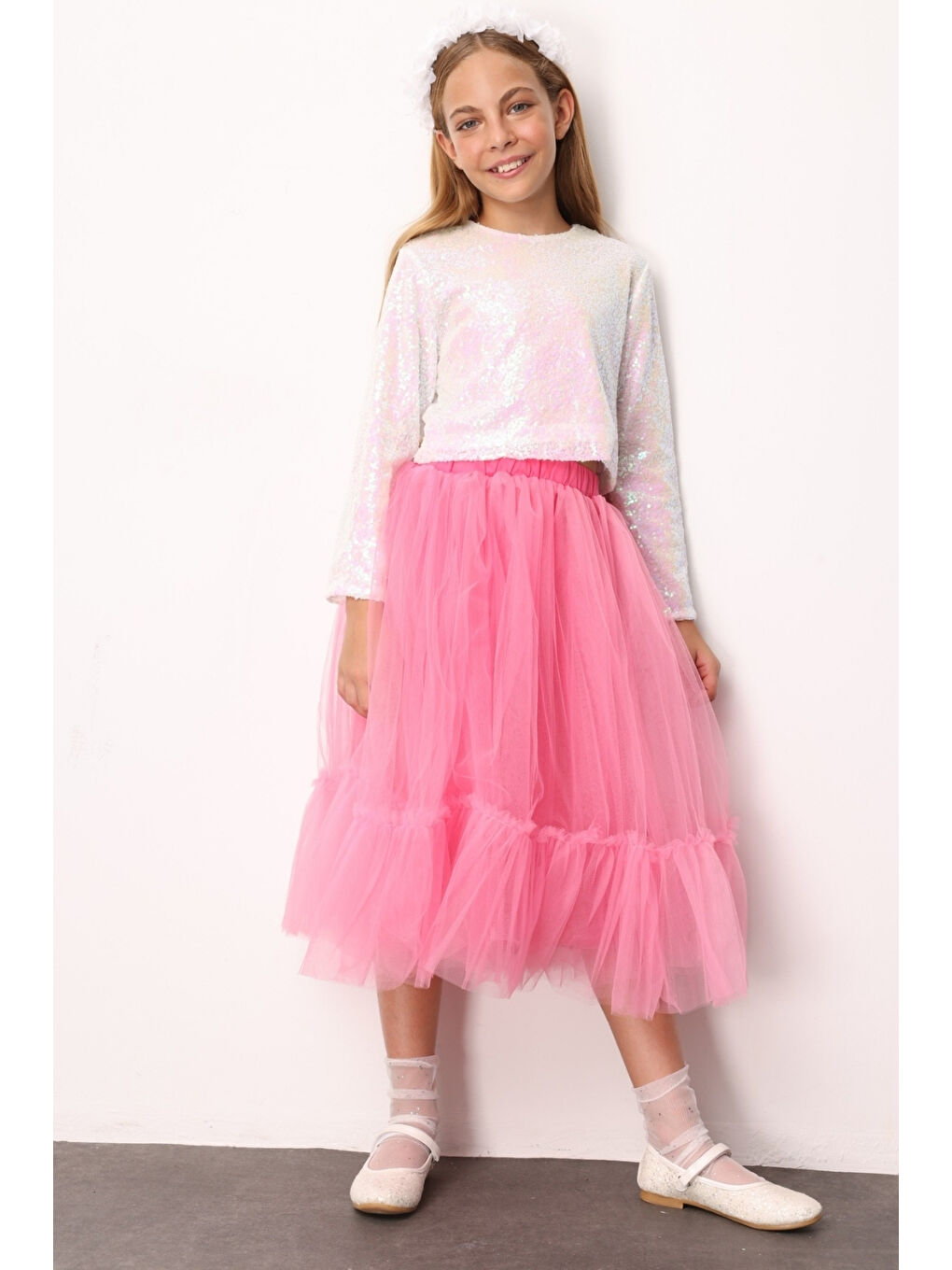 Fuşya Kız Çocuk Uzun Tül Etek - Mindy-1