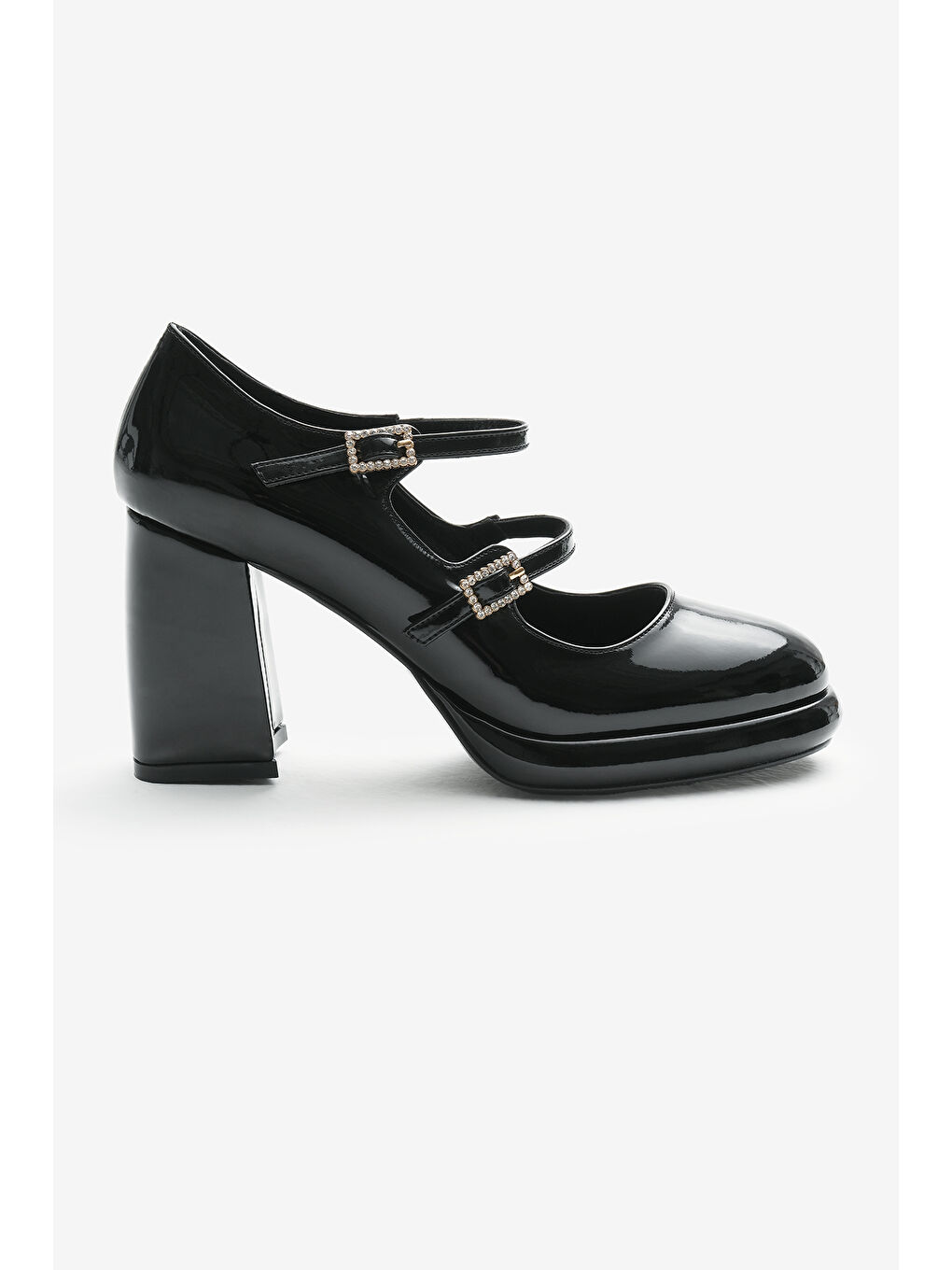 Kadın Siyah Neolit Taban Çift Bantlı Kalın Topuklu Ayakkabı-1