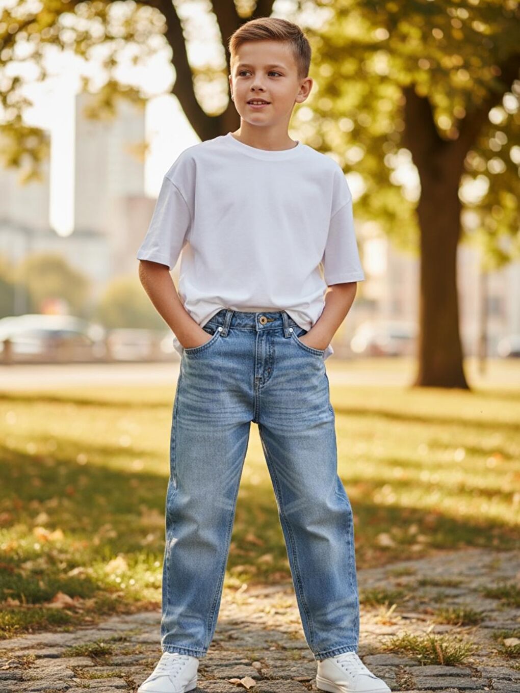 Mavi Erkek  Çocuk Boyfriend Mom Fit Standart Paça Jean Pantolon-3