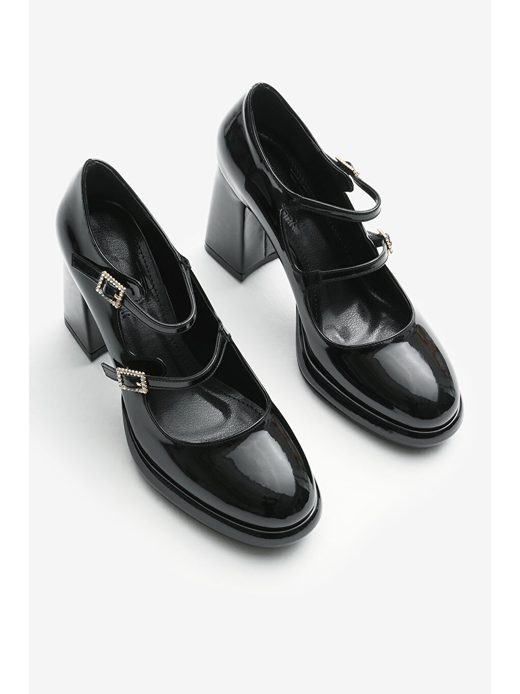 Kadın Siyah Neolit Taban Çift Bantlı Kalın Topuklu Ayakkabı-2