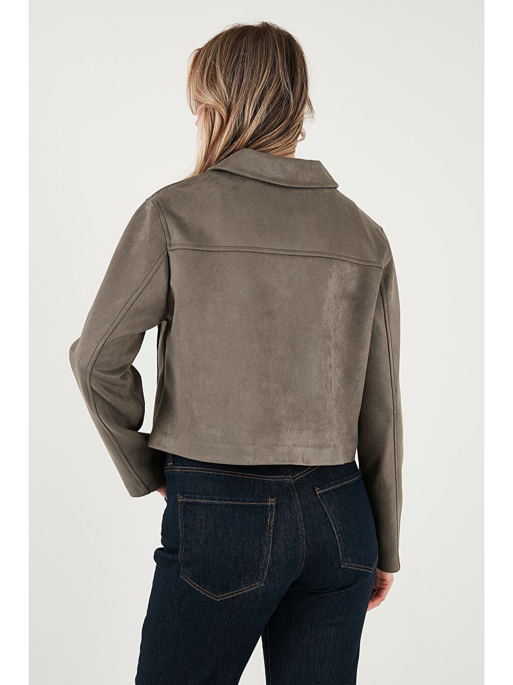 Haki Regular Fit Klasik Yaka Süet Dokulu Cep Detaylı Kadın Ceket 6524992-2