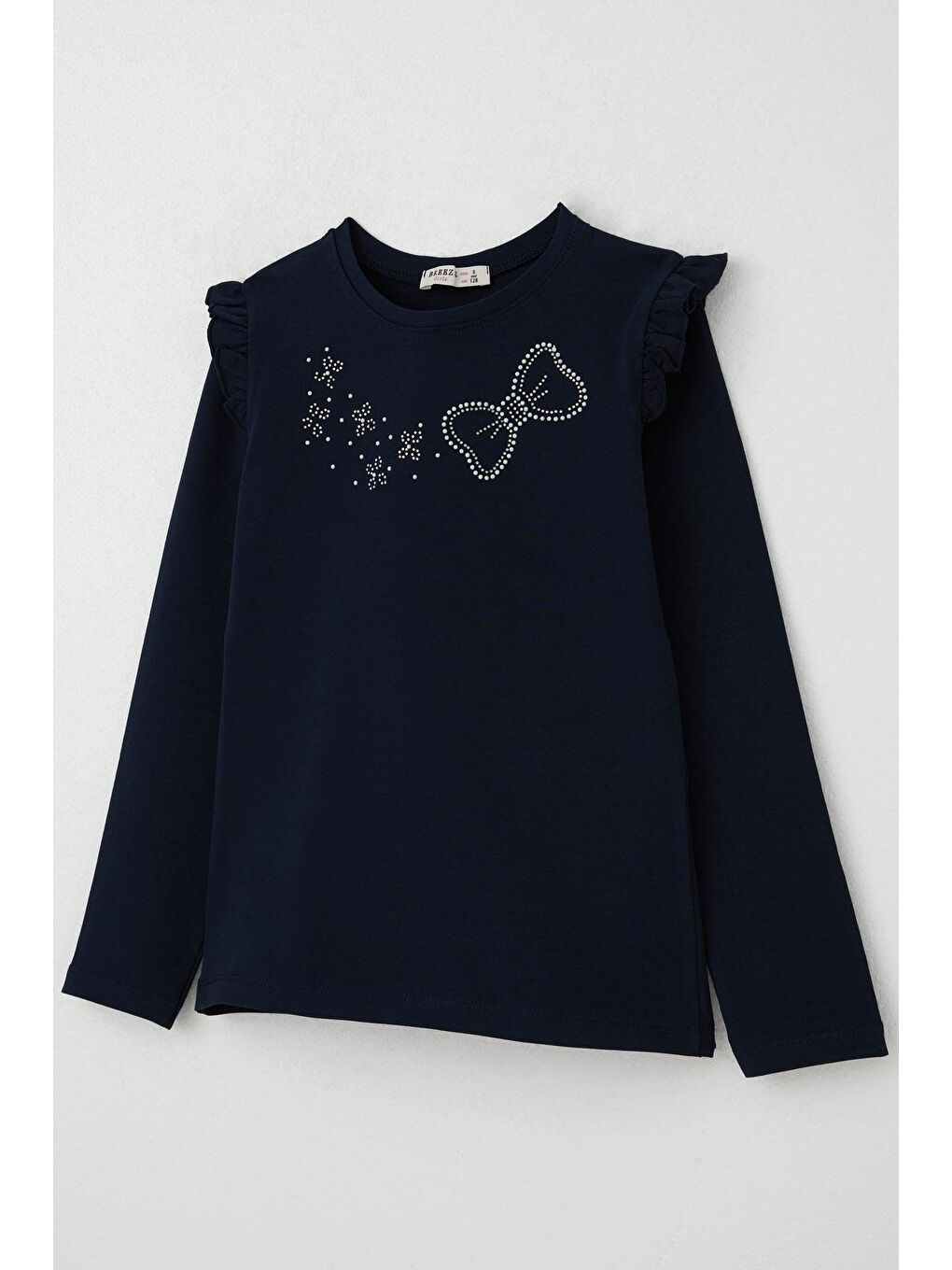 Kız Çocuk Uzun Kollu Tişört Işıltılı Taş İşleme Detaylı Lacivert (4-10 Yaş)-2