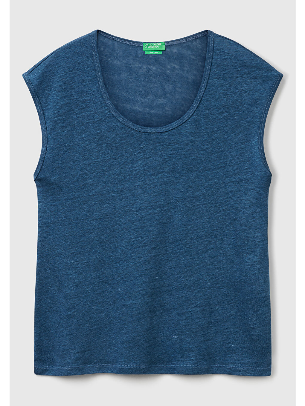 Mavi Kadın Denim %100 Keten Yanları Yırtmaçlı Relax Fit Yuvarlak Yaka T-Shirt-1