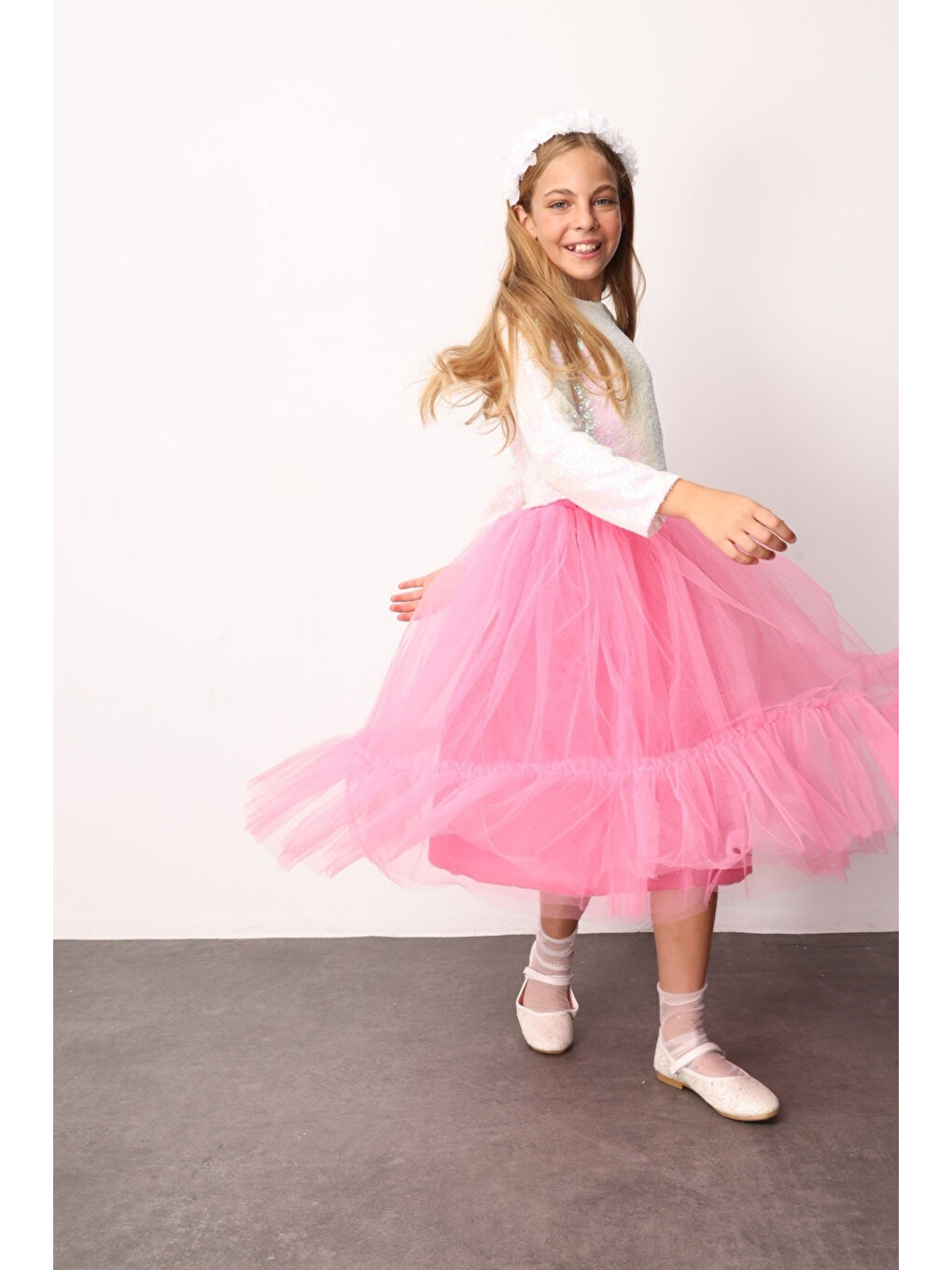 Fuşya Kız Çocuk Uzun Tül Etek - Mindy-2