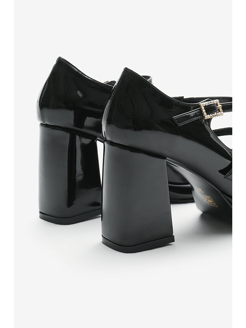 Kadın Siyah Neolit Taban Çift Bantlı Kalın Topuklu Ayakkabı-4