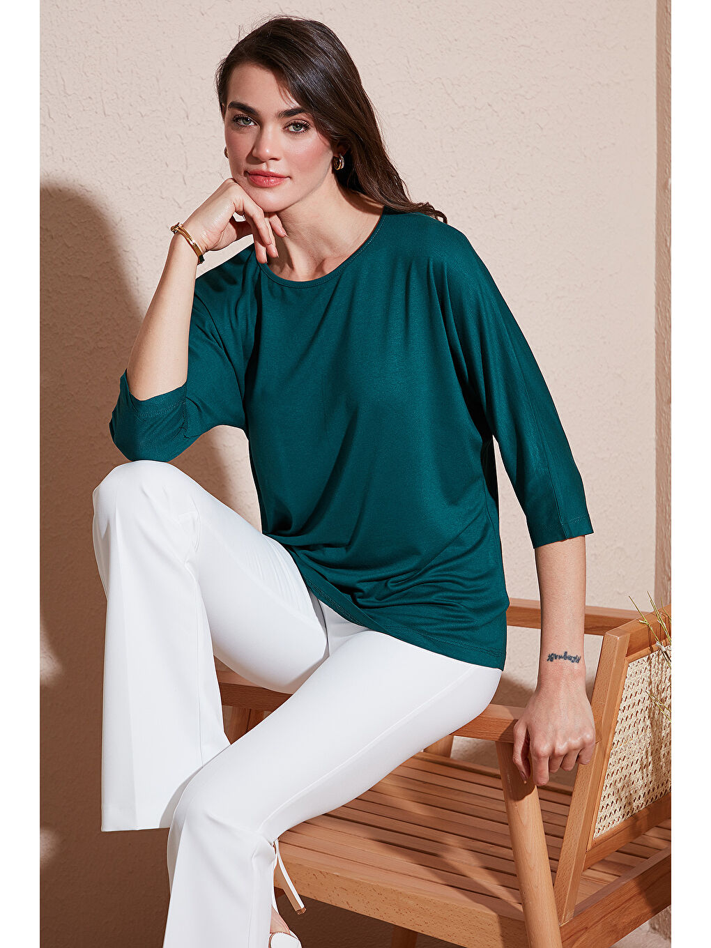 Yeşil Bisiklet Yaka Truvakar Kol Kadın Bluz 5861416Y