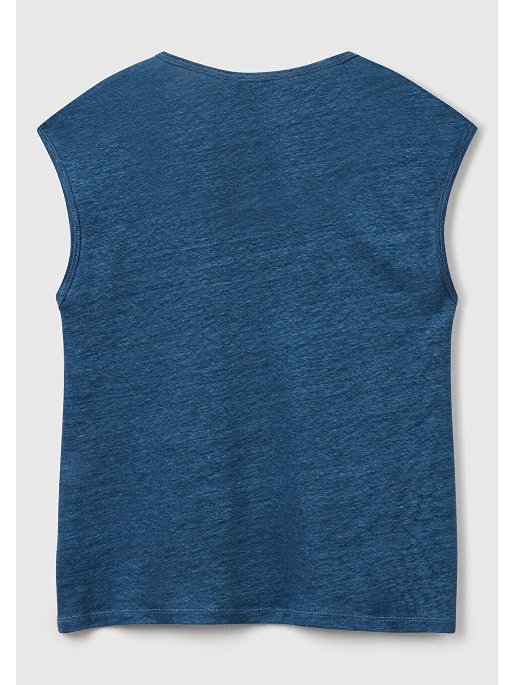 Mavi Kadın Denim %100 Keten Yanları Yırtmaçlı Relax Fit Yuvarlak Yaka T-Shirt-3