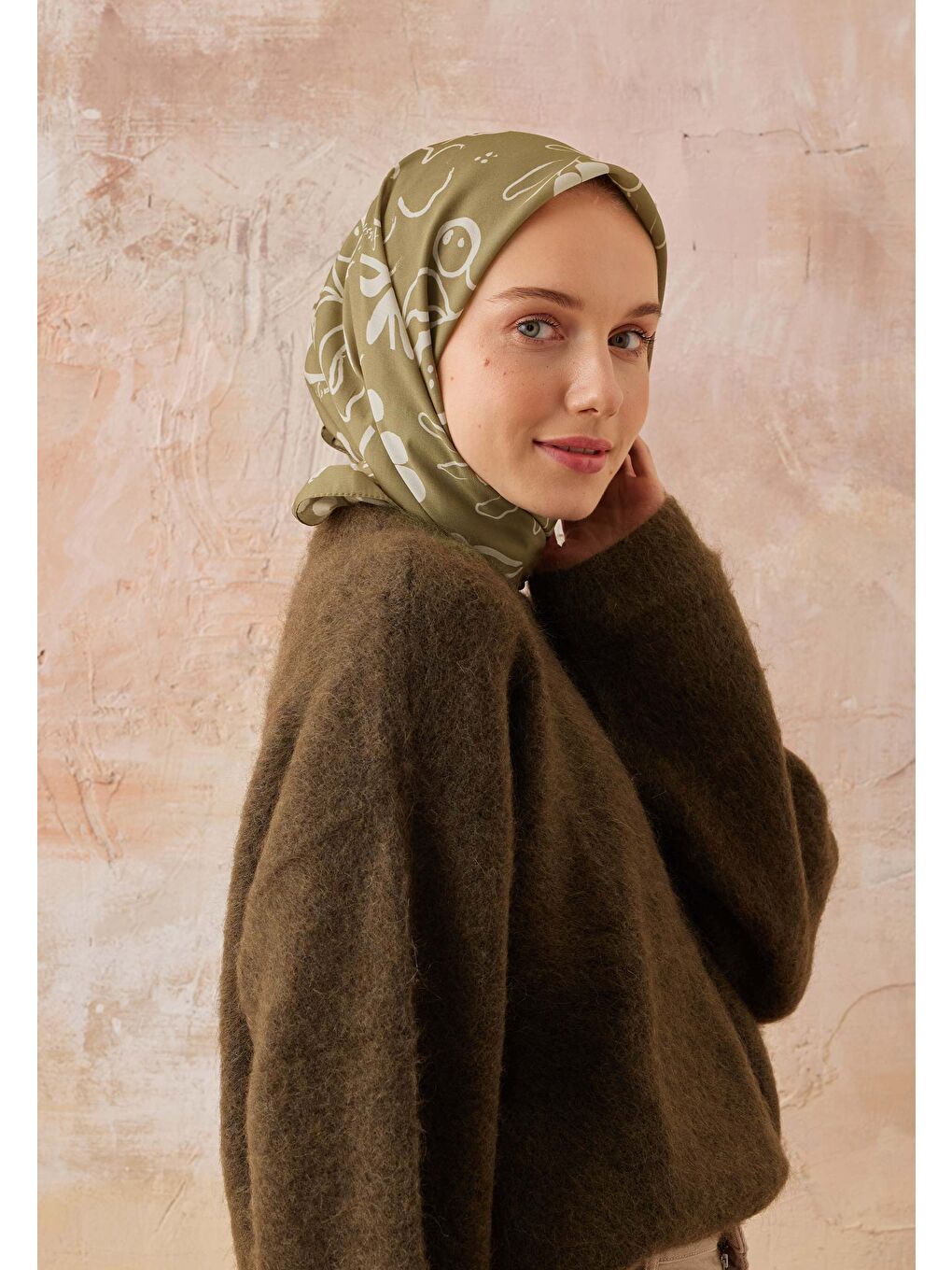 Luna Desen Pamuk İpek Eşarp Haki