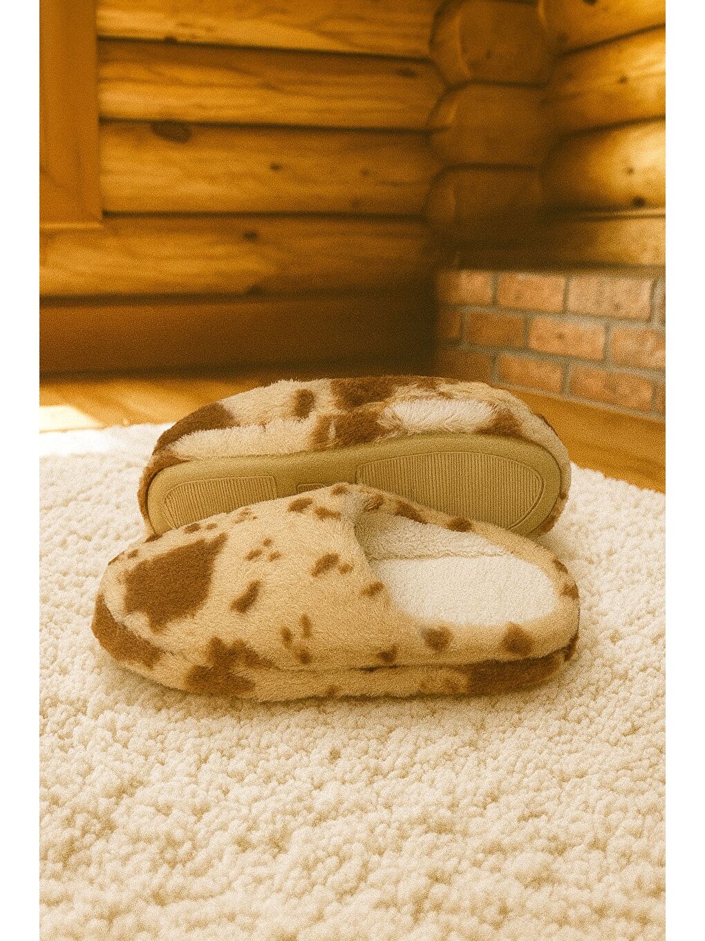 Kahverengi PUFFY Kadın Ev Terliği Kışlık Terlik Kauçuk Ses Yapmaz Taban-3