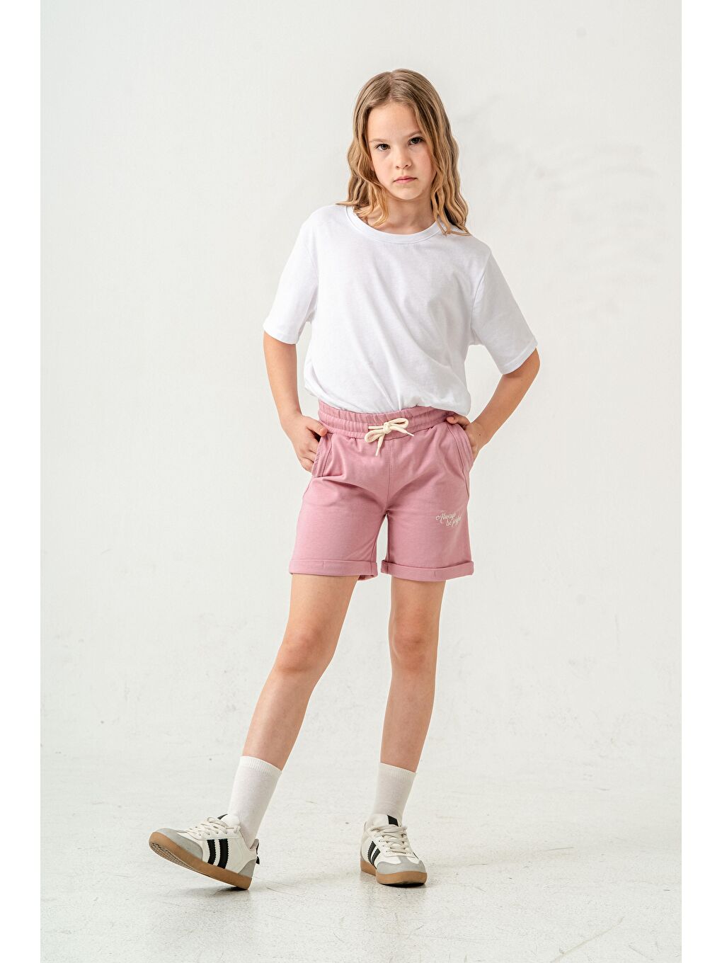 Pembe Always Be Joyful Nakışlı Kız Çocuk Şort-2