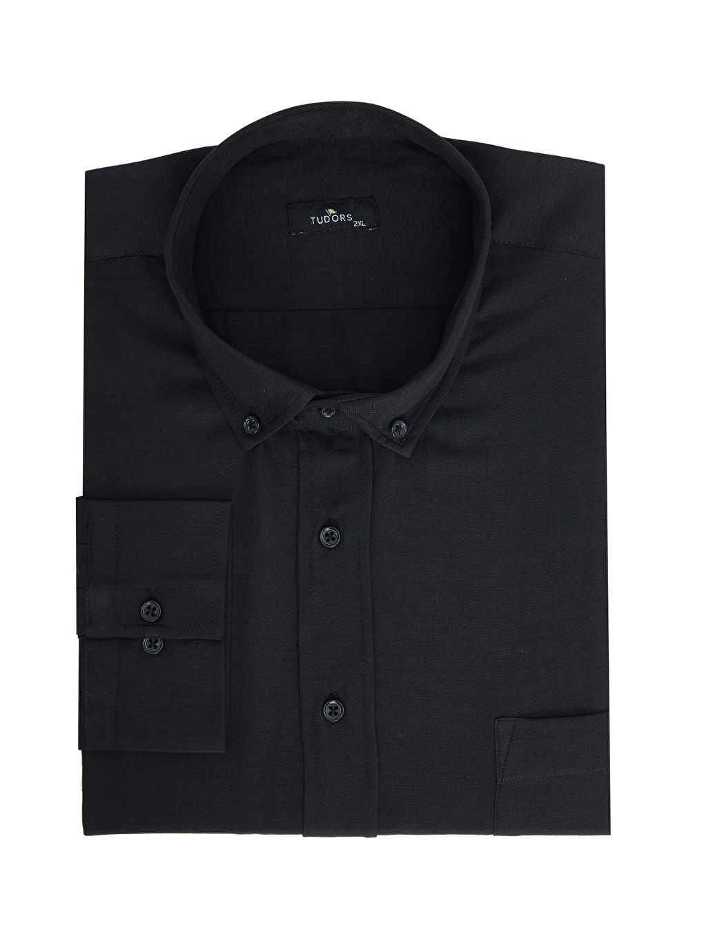 Siyah Büyük Beden Düğmeli Yaka Pamuklu Kolay Ütü Düz Erkek Gömlek