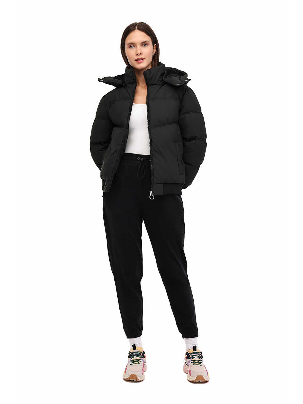 WL 2ND2301 5PR Siyah Kadın Kısa Kaban-2