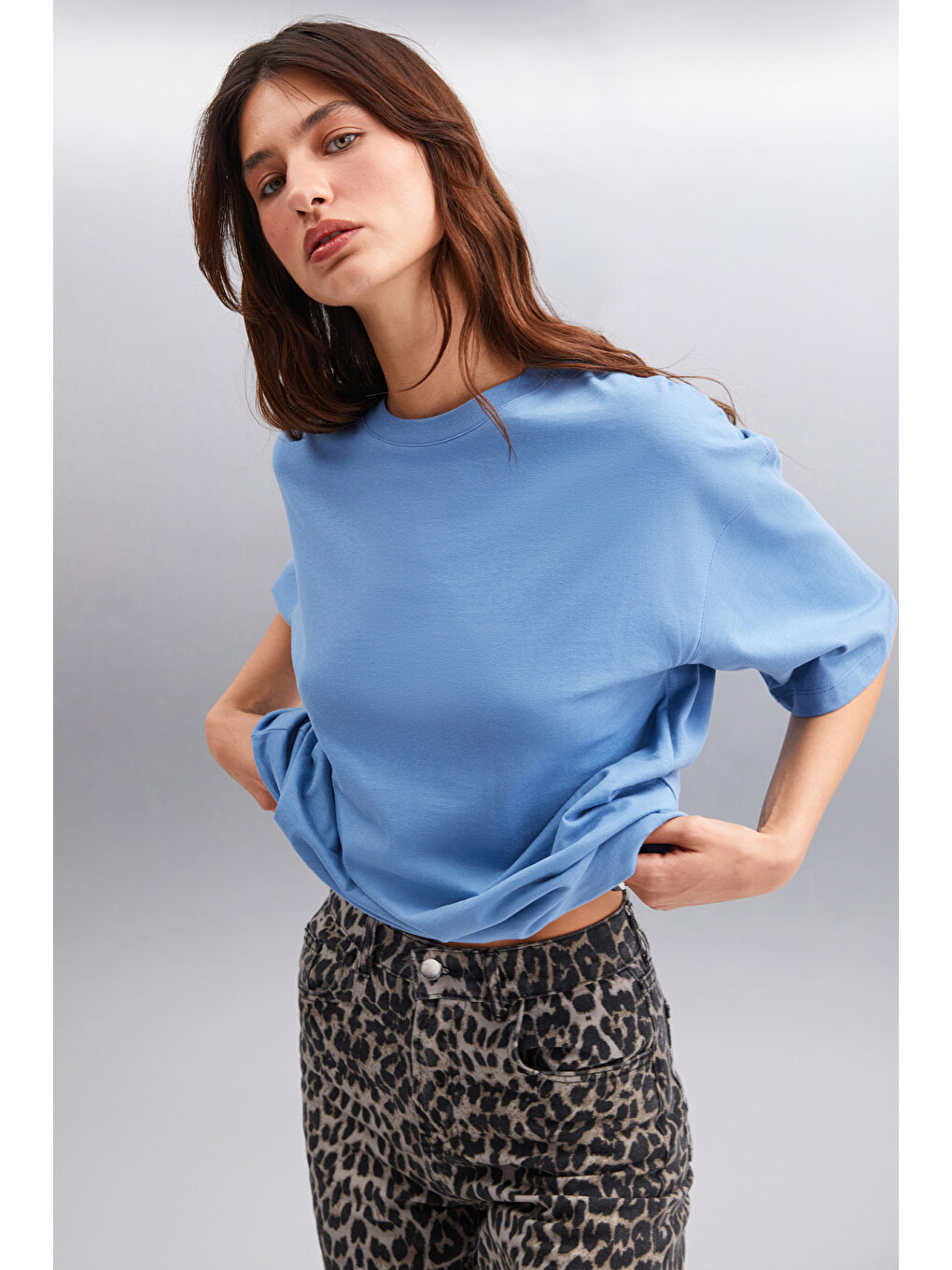 Betsy Kadın %100 Pamuk Bisiklet Yaka Kısa Kollu Fit Relaxed Mavi T-shirt-2