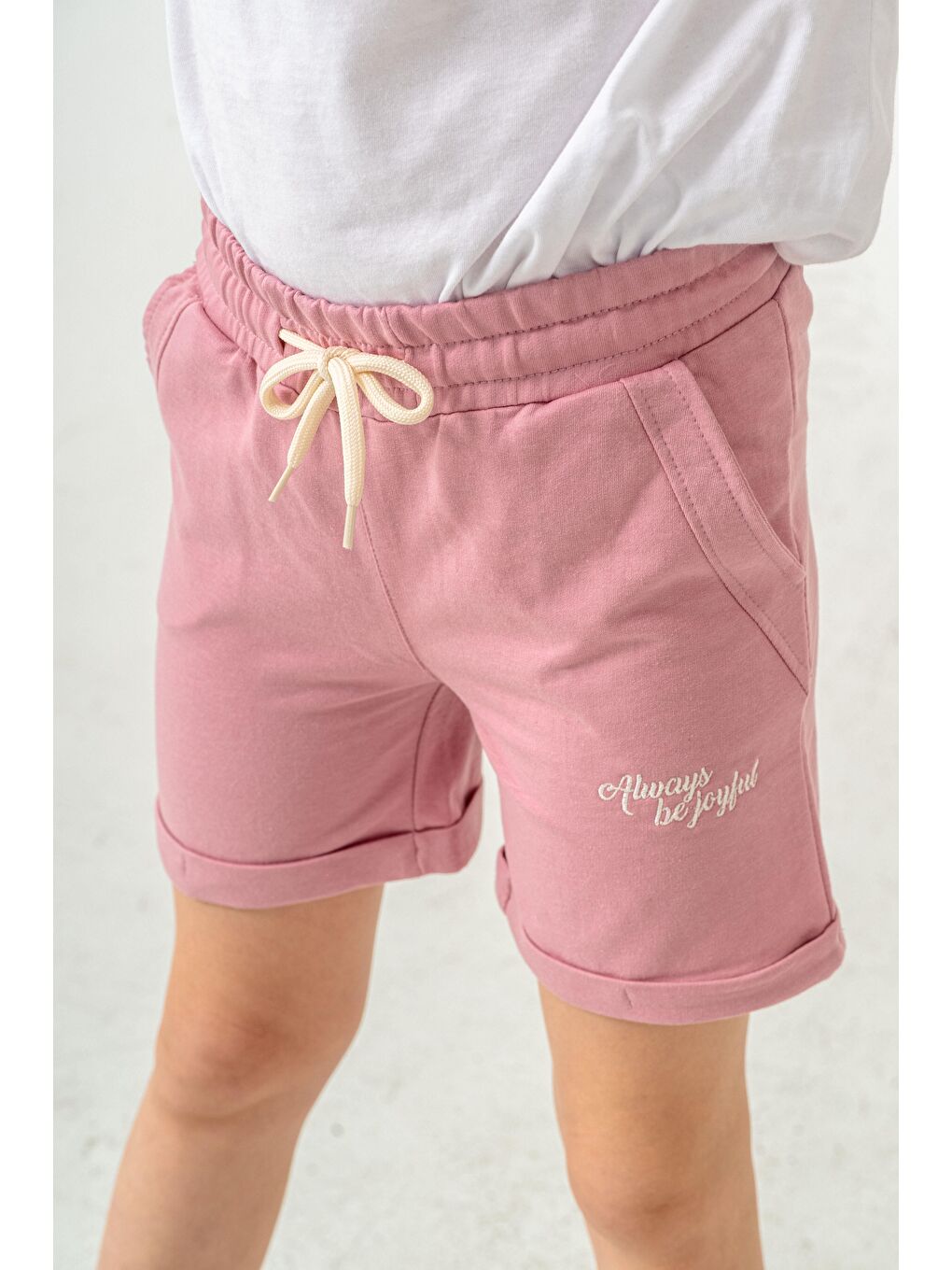 Pembe Always Be Joyful Nakışlı Kız Çocuk Şort-6