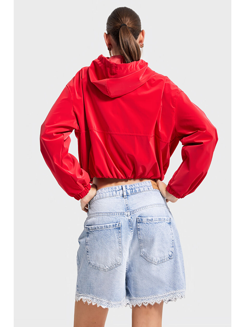 Mavi Kadın Snow Jean Rengi D-4s5-3 Dantel Detaylı Midi Boy %100 Pamuk Tasarım Denim Şort-2