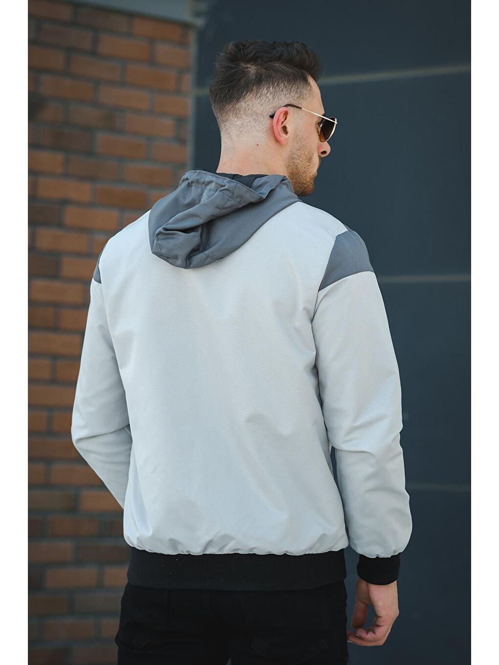 Gri Believe Baskılı Suya Dayanaklı Slim Fit Erkek Mevsimlik Mont Yağmurluk-3