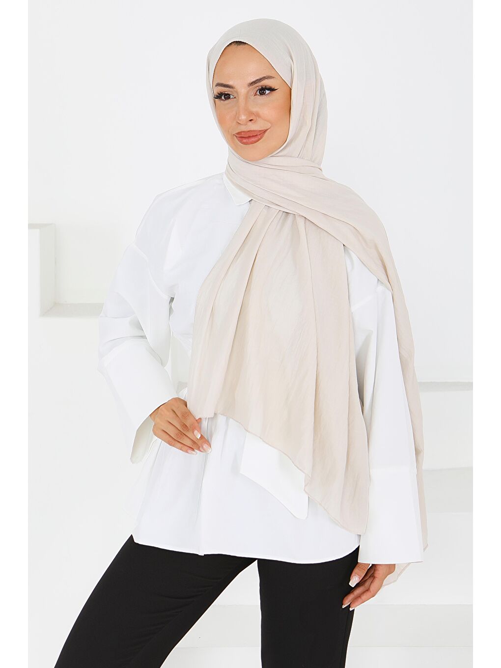 Bej Pamuk Soft Şal Taş - 27591-2