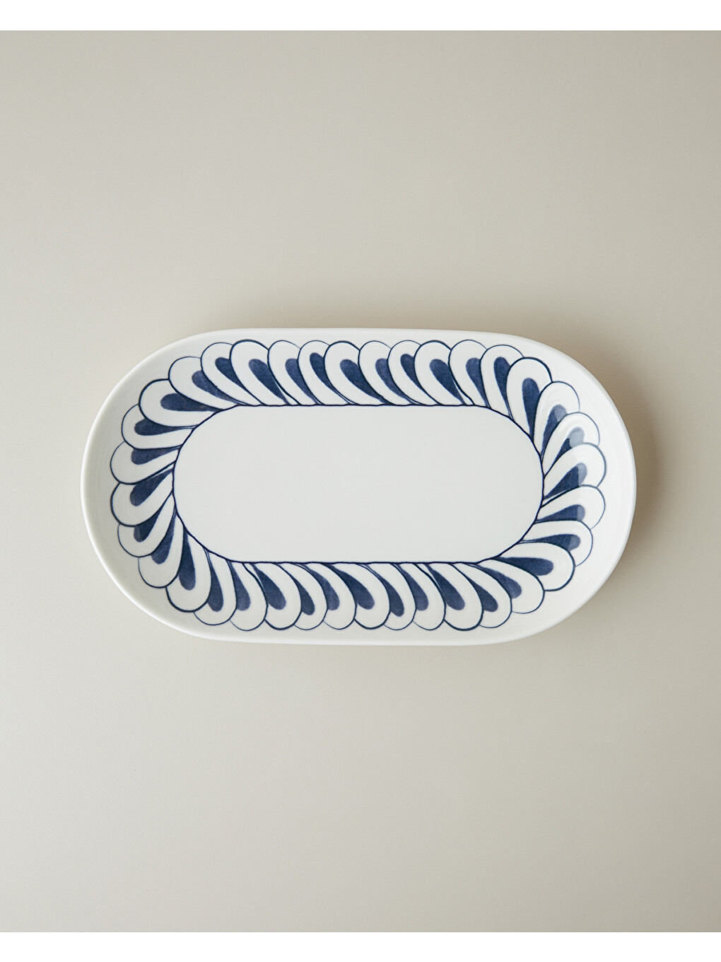 Harmony Talavera Porselen Kayık Tabak 24 Cm Beyaz - Lacivert-1