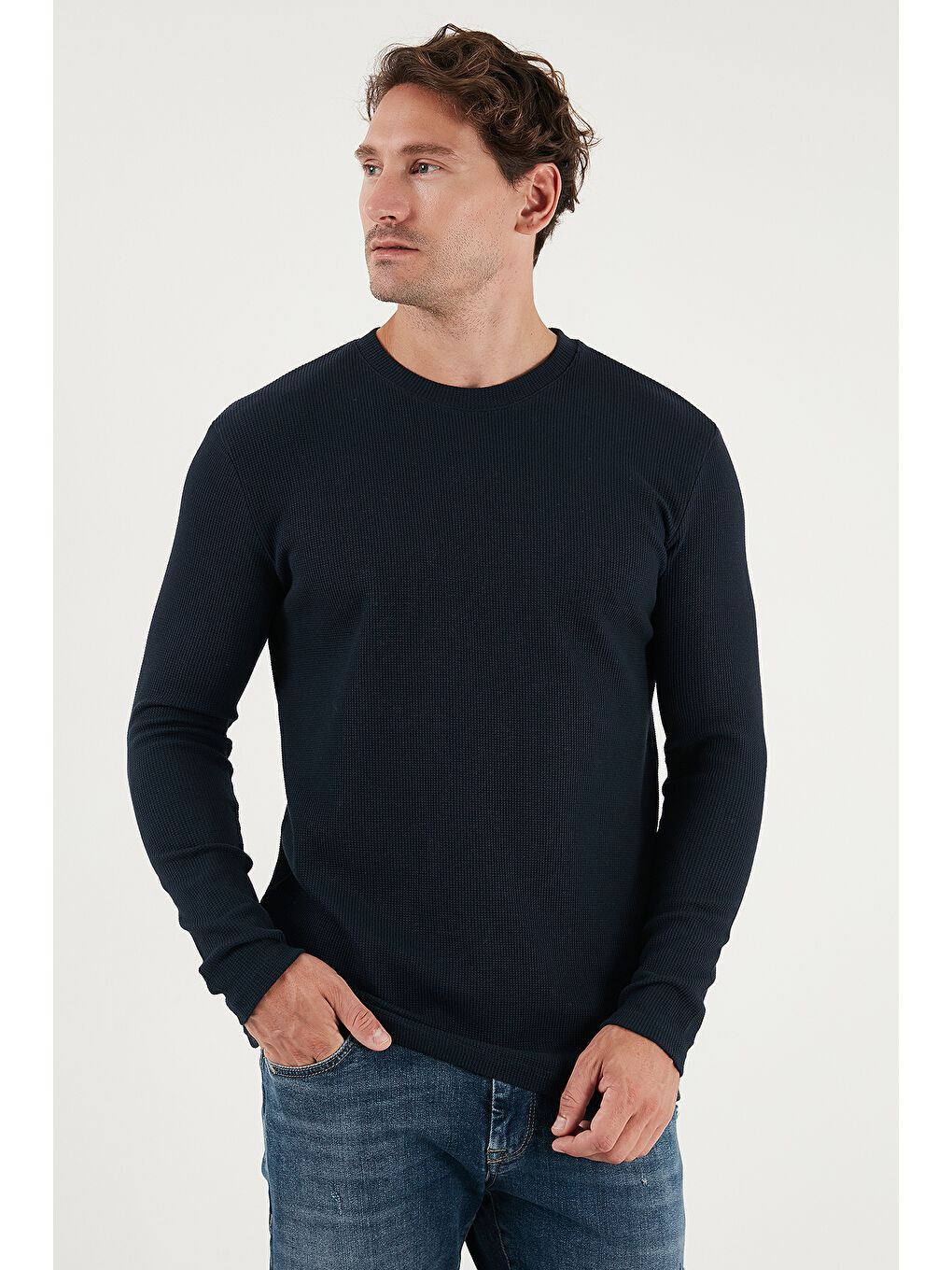 Lacivert Pamuklu Bisiklet Yaka Slim Fit Basic 2'li Paket Sweat 5905073S2-2