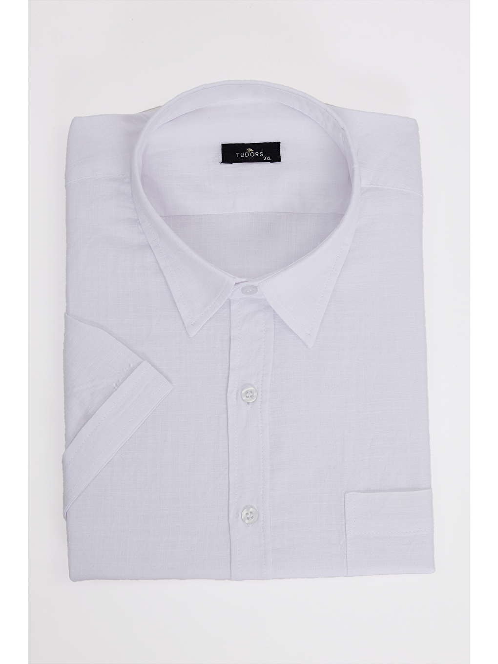 Erkek Big Size Battal Kesim Kısa Kollu Keten Efektli Cepli Beyaz Gömlek