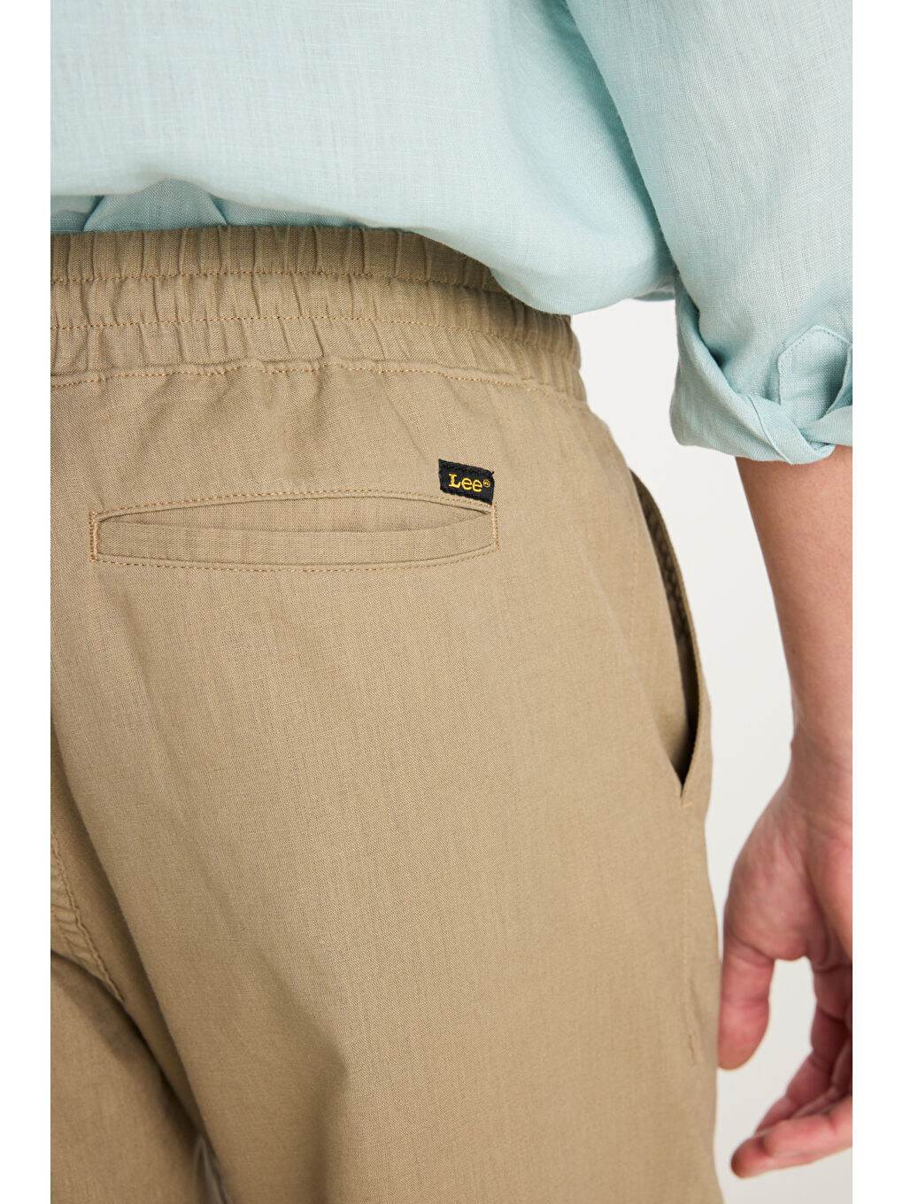 Kahverengi Regular Fit Normal Kesim Lastik Bel Detaylı Keten Karışımlı Deve Tüyü Pantolon-4