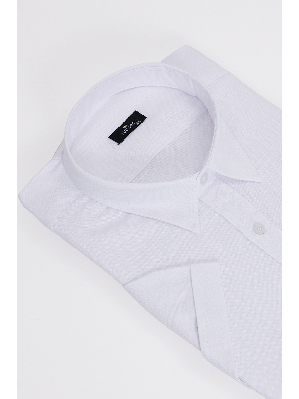 Erkek Big Size Battal Kesim Kısa Kollu Keten Efektli Cepli Beyaz Gömlek-1