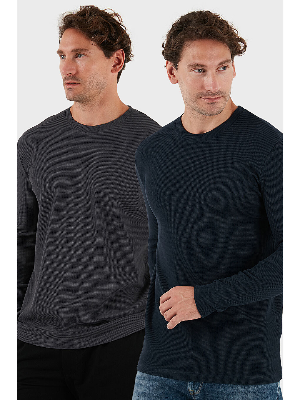 Antrasit Pamuklu Bisiklet Yaka Slim Fit Basic 2'li Paket Sweat 5905073S2