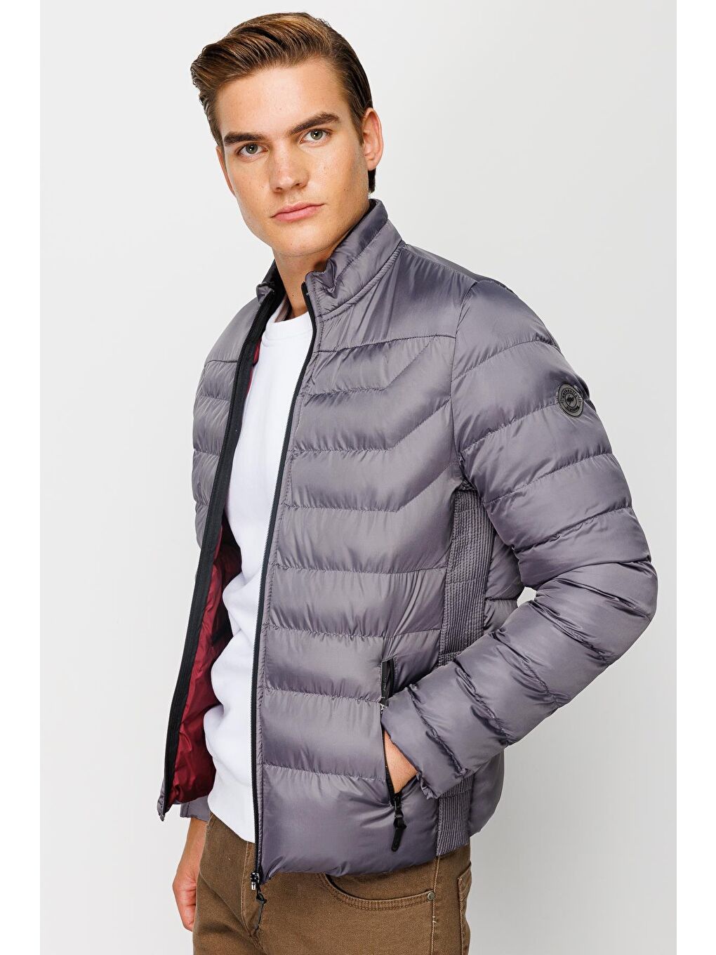 Gri Erkek Gümüş Şişme Mont-1