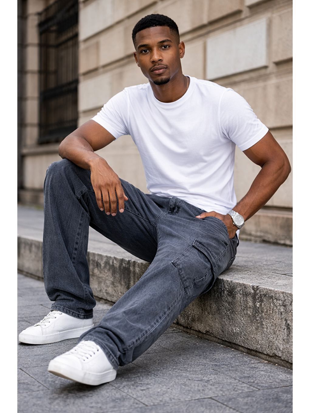 Erkek Kargo Cepli Pamuklu Antrasit Baggy Pantolon-2