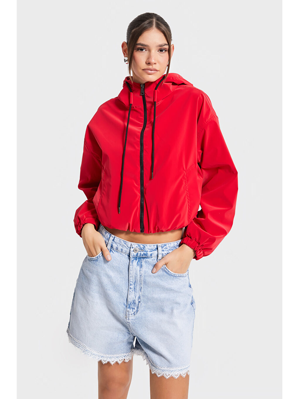 Mavi Kadın Snow Jean Rengi D-4s5-3 Dantel Detaylı Midi Boy %100 Pamuk Tasarım Denim Şort-3