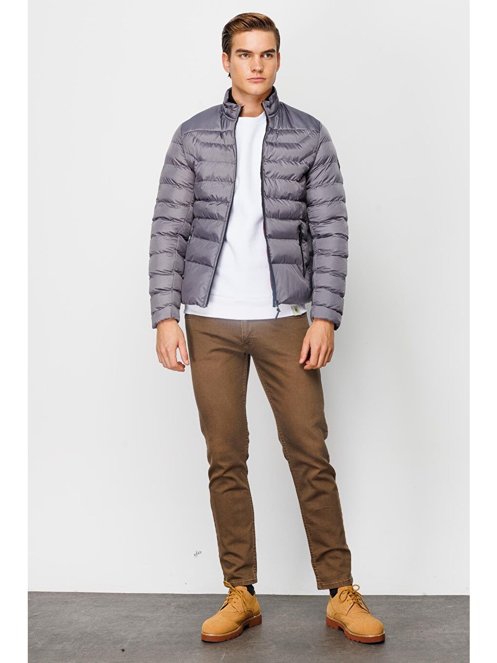 Gri Erkek Gümüş Şişme Mont-2