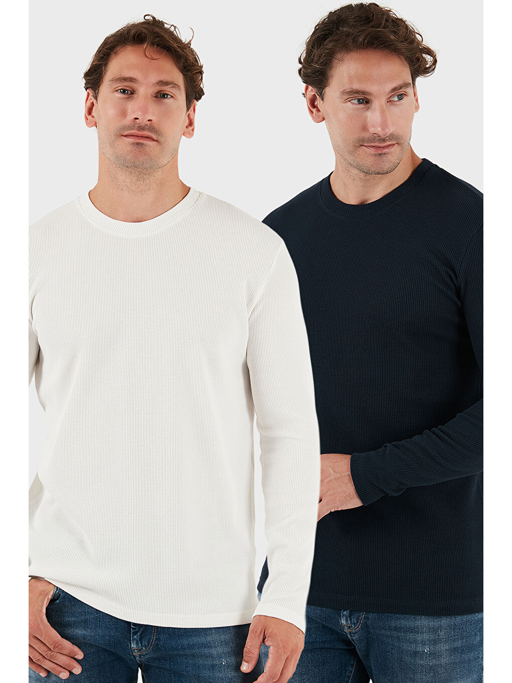 Ekru Pamuklu Bisiklet Yaka Slim Fit Basic 2'li Paket Sweat 5905073S2