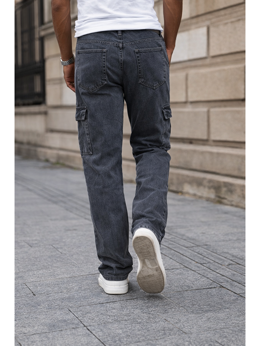 Erkek Kargo Cepli Pamuklu Antrasit Baggy Pantolon-4