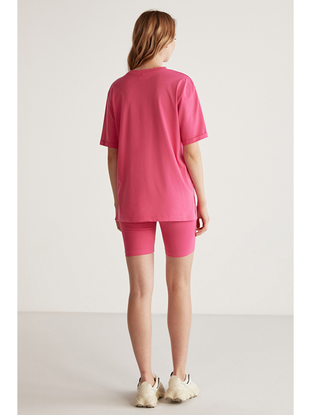Betsy Kadın %100 Pamuk Bisiklet Yaka Kısa Kollu Fit Relaxed Pembe T-shirt-4