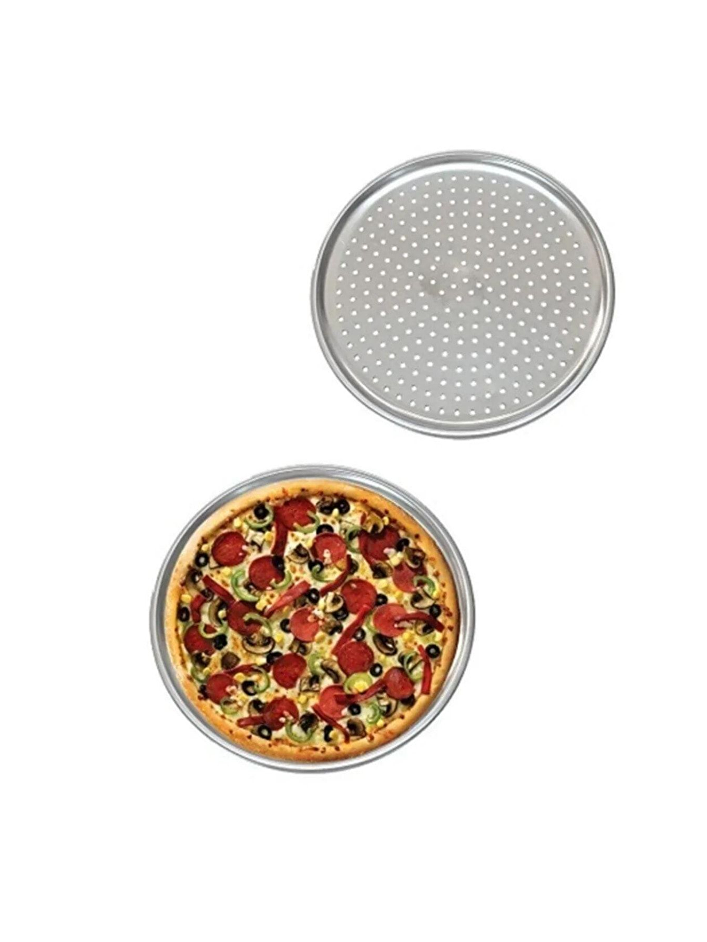 Gri Küçük Boy Delikli Pizza Tepsisi Lahmacun Pide Tepsisi 28 cm Çift Başlıklı Pizza Ruleti-2