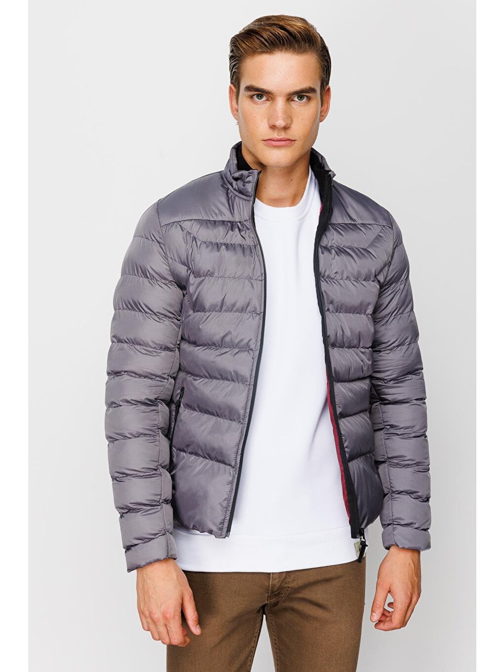Gri Erkek Gümüş Şişme Mont-4