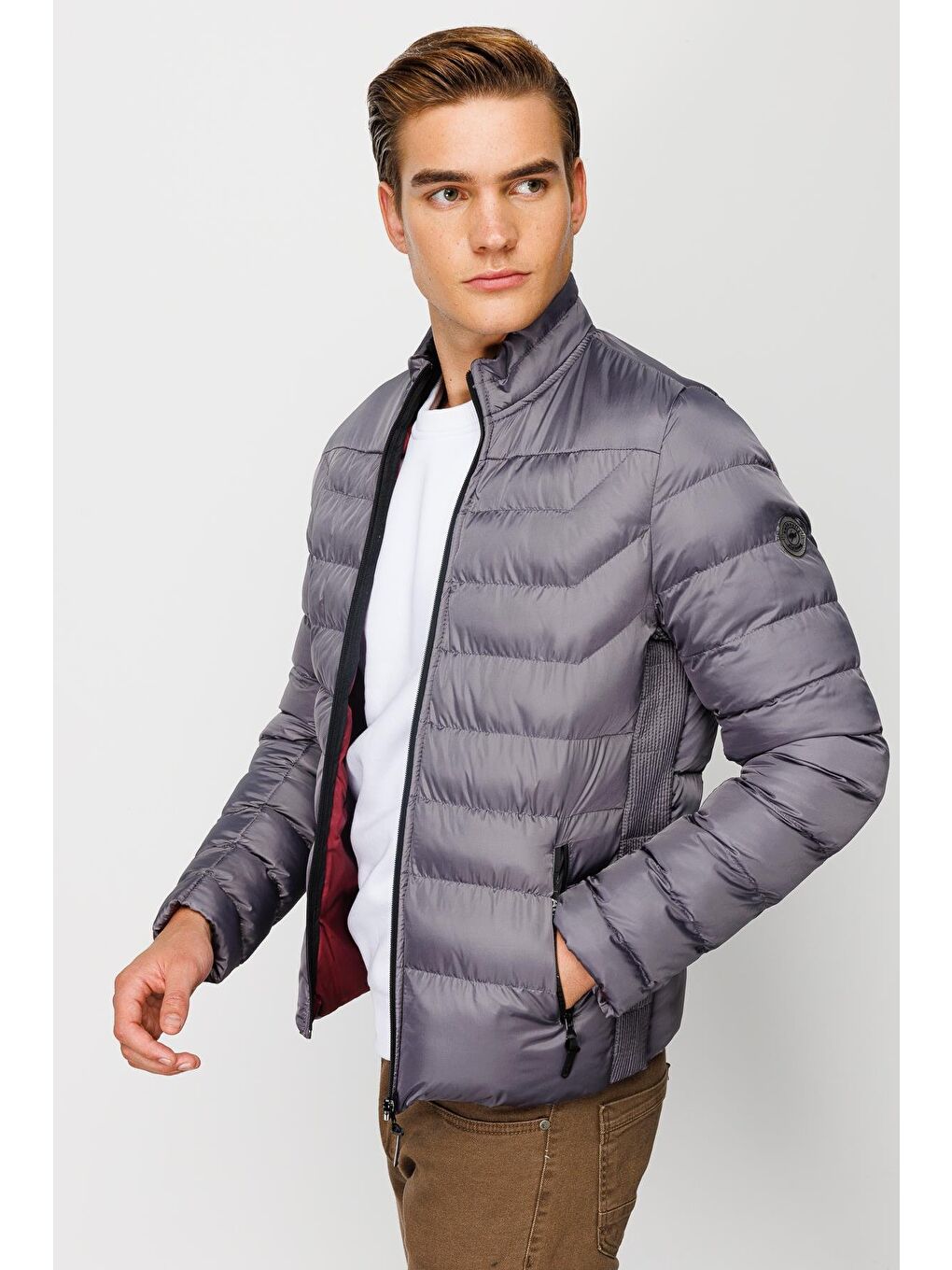 Gri Erkek Gümüş Şişme Mont-5