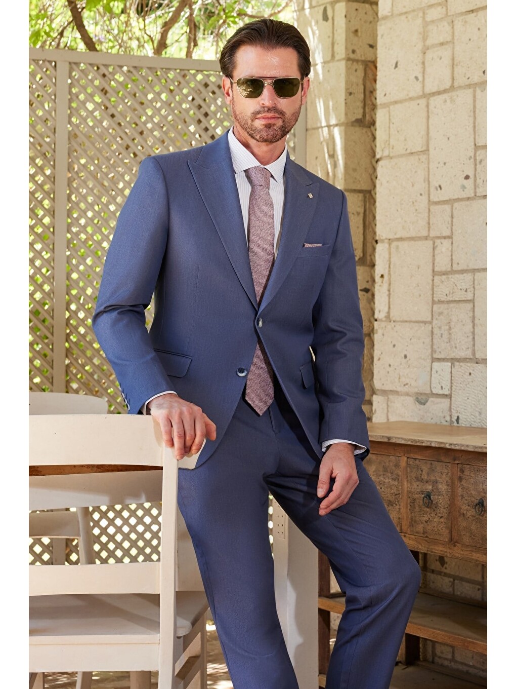 İndigo Kılıç Yaka Düz Bez Ayağı 6 Drop Slim Fit Esnek Takım Elbise 1001260174-1