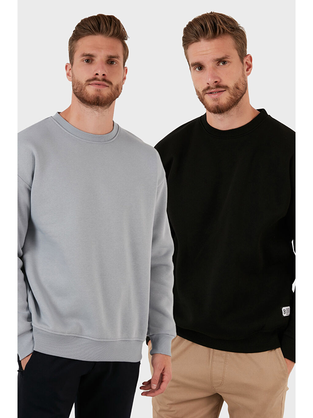 Gri Regular Fit Bisiklet Yaka Şardonlu 2'li Paket Sweat 5905255S2