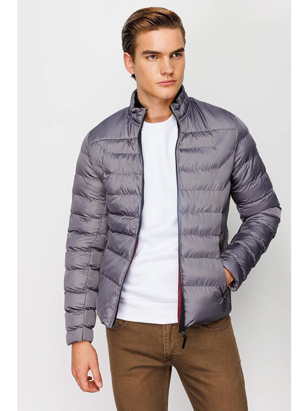 Gri Erkek Gümüş Şişme Mont-6