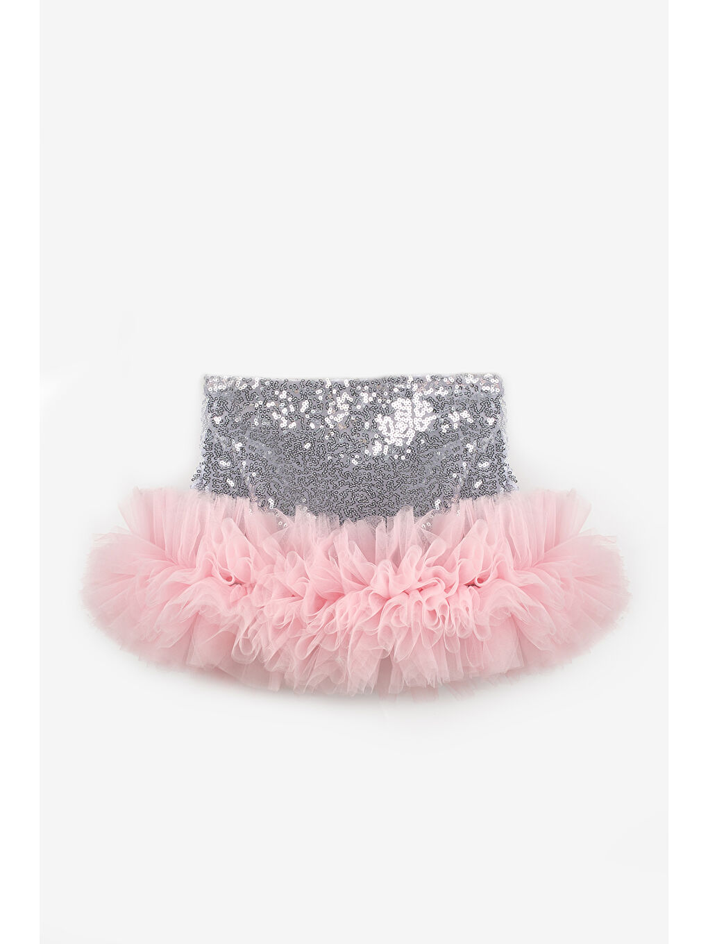 Gri Gümüş Pullu Ucu Tül Detaylı Kız Çocuk Etek - Sheron-4