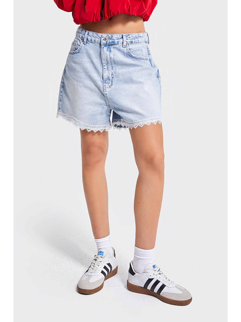 Mavi Kadın Snow Jean Rengi D-4s5-3 Dantel Detaylı Midi Boy %100 Pamuk Tasarım Denim Şort-4