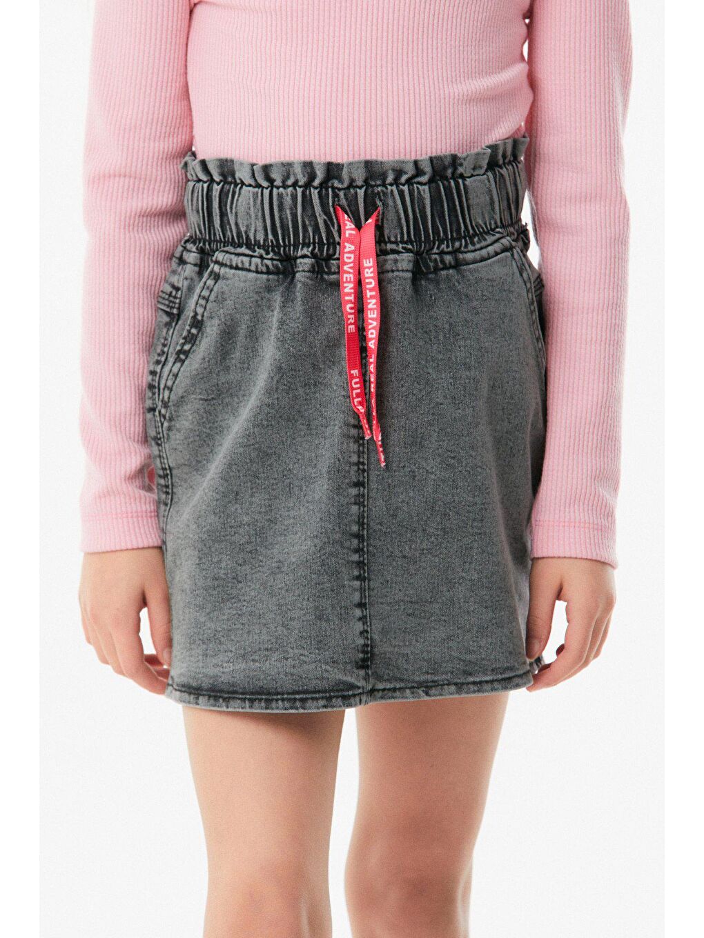 Gri Beli Lastikli Kız Çocuk Jean Etek-2