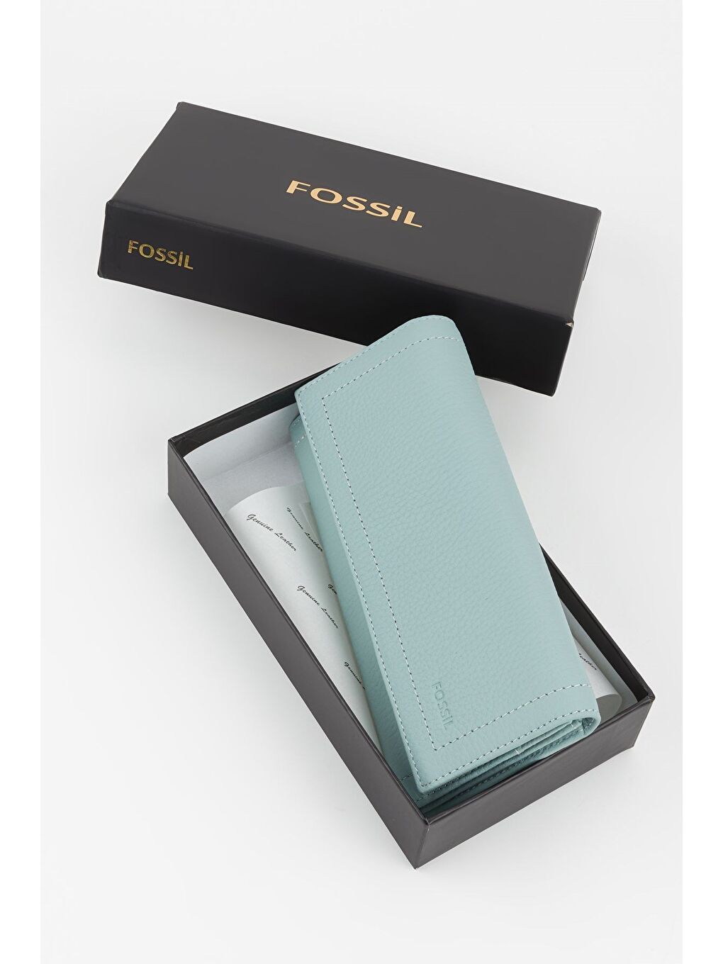 Mavi Kutulu Hakiki Deri Kadın El Portföyü Uzun Cüzdan-5