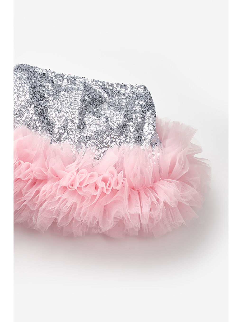 Gri Gümüş Pullu Ucu Tül Detaylı Kız Çocuk Etek - Sheron-5