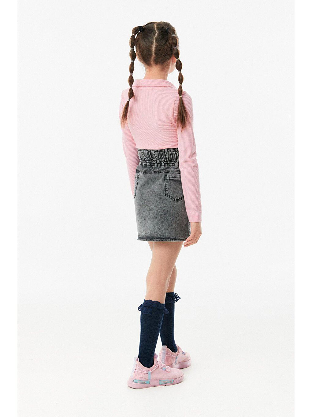 Gri Beli Lastikli Kız Çocuk Jean Etek-3