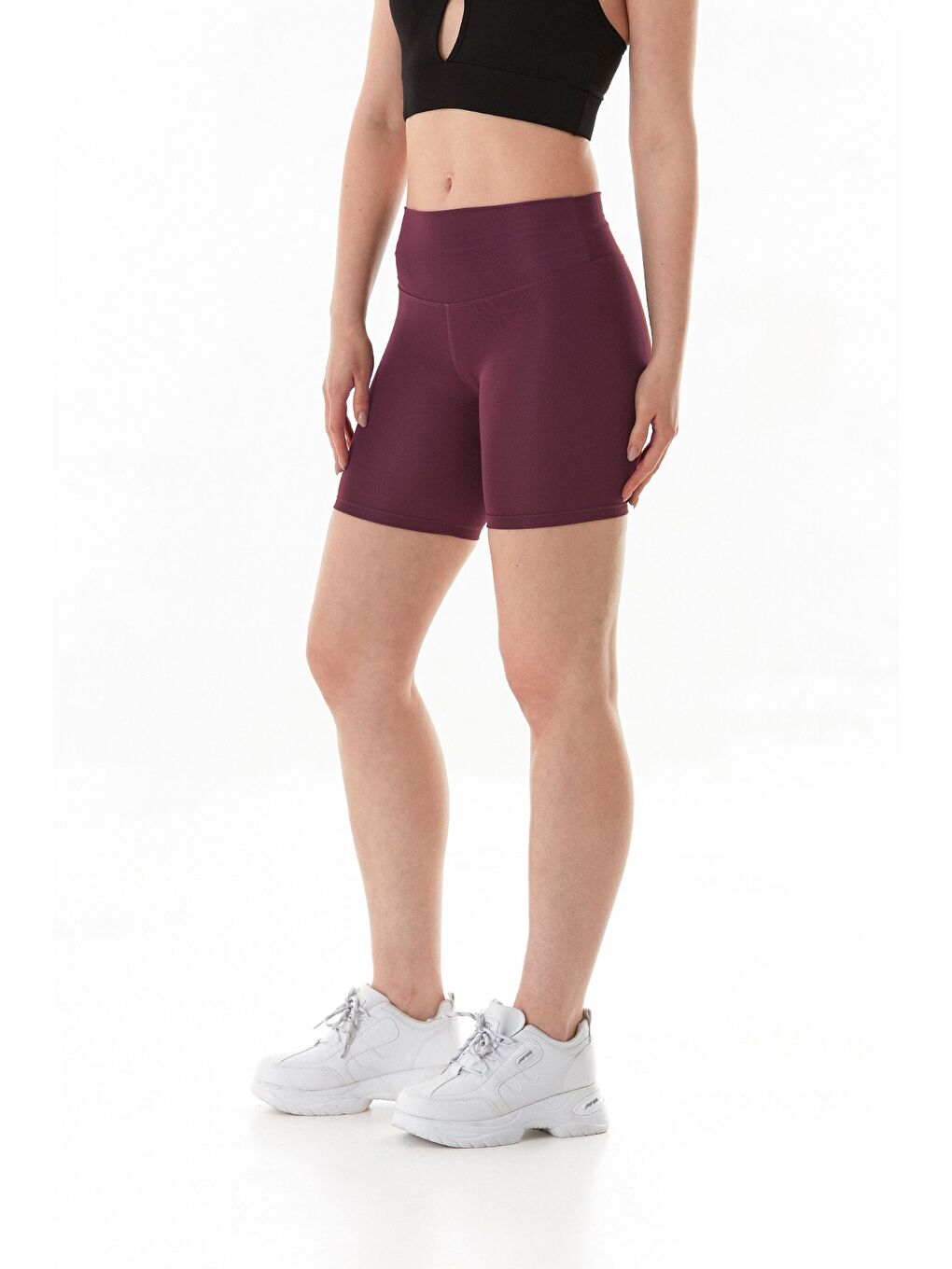 Bordo Basic Yüksek Bel Biker Tayt-1