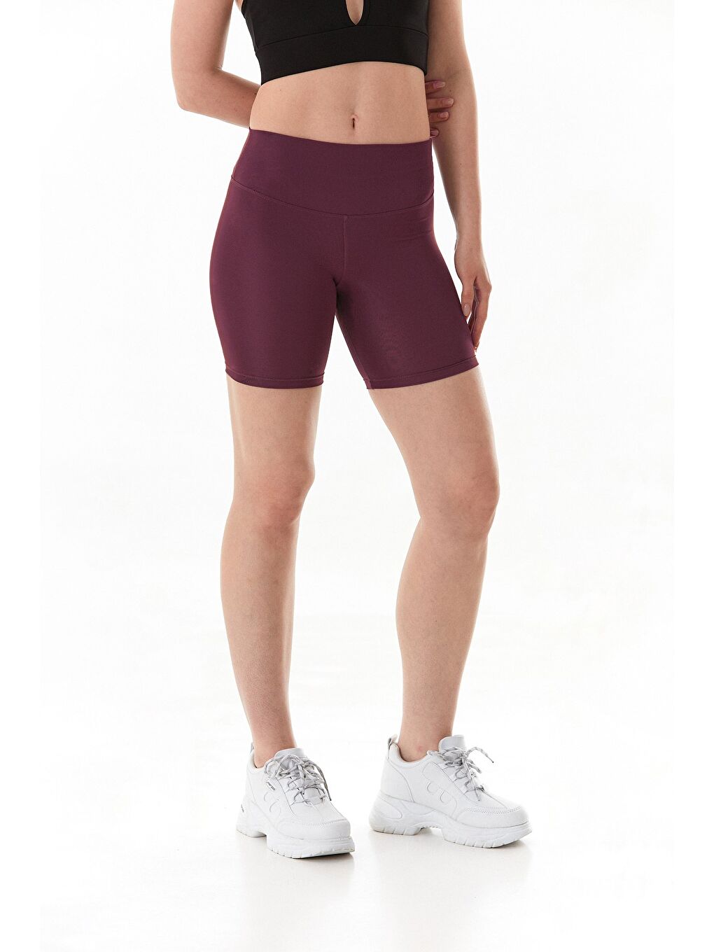 Bordo Basic Yüksek Bel Biker Tayt-3