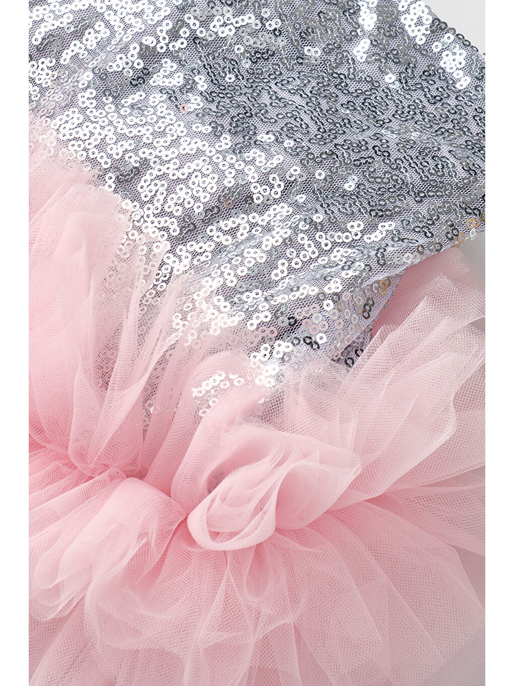 Gri Gümüş Pullu Ucu Tül Detaylı Kız Çocuk Etek - Sheron-6